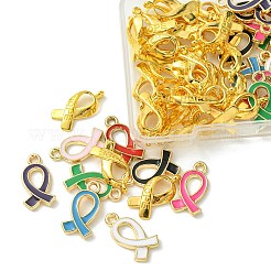 60個2スタイルアロイペンダント  エナメル  ゴールドカラー  アウェアネス リボン チャーム  ゴールドカラー  17x8~10x2~3mm  穴：1.6~2mm  30個/スタイル&nbsp;FIND-FS0001-93