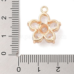 真鍮インレイ透明ガラスペンダント  花  18KGP本金メッキ  20x17.5x8mm  穴：2mm&nbsp;KK-S388-18G
