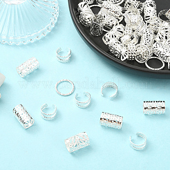 200個 5スタイル アイロンヘアコイルカフス  ヘアコイルカフス  銀  10~15x1.6~15.5mm  内径：9~12mm  40個/スタイル&nbsp;AJEW-SC0003-88