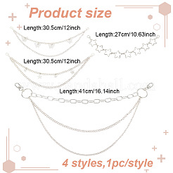 4個 4スタイル 合金ハンドバッグチェーンストラップ  財布チェーン  プラチナ  283~478mm  1個/スタイル&nbsp;FIND-AN0001-42