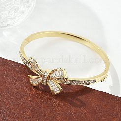 Brass Micro Pave Clear Cubic Zirconia Hinged Bangles for Women&nbsp;BJEW-K274-04G