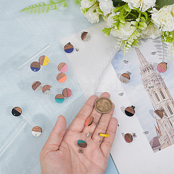 20Pcs 10 Styles Flat Round Resin & Walnut Wood Stud Earring Findings&nbsp;EJEW-AR00008