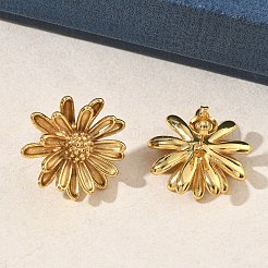 女性用304ステンレススチールスタッドピアス  花  イオンプレーティング（ip）  ゴールドカラー  24x23mm&nbsp;EJEW-K333-18G