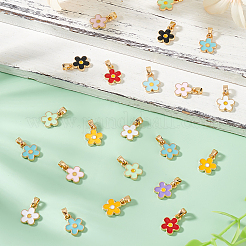 合金エナメルチャーム10セット  真鍮製スナップオンベイル付き  花のチャーム  ミックスカラー  13x10x2mm  穴：5x4mm  7個/セット&nbsp;FIND-PH0020-73