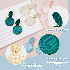 4 Pairs 4 Colors Alloy Enamel Flat Round Dangle Stud Earrings for Women&nbsp;EJEW-FI0002-65