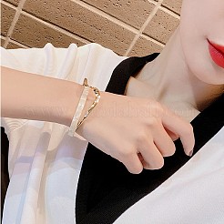 女性用ゴールド真鍮カフバングル  天然なシェルと  ホワイト  5/8インチ（1.5cm）  内径：2-1/4インチ（5.8cm）&nbsp;WG6F97B-04