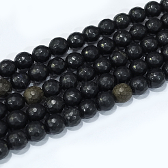 Faceted Round Natural Black Stone Beads Strands&nbsp;G-E302-066-8mm