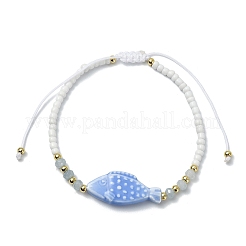 Dyed Natural Malaysia Jade & Handmade Porcelain & Seed Beaded Adjustable Bracelets for Women&nbsp;BJEW-JB14029