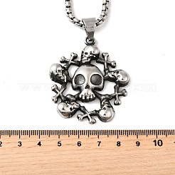 304ステンレススチール製スカルペンダントネックレス（女性・男性用）  アンティークシルバー＆ステンレス鋼の色  23.50インチ（59.7cm）&nbsp;NJEW-Z076-01AS