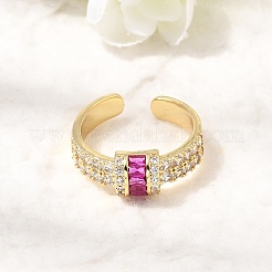 女性用真鍮マイクロパヴェキュービックジルコニアカフオープンリング  長持ちメッキ  ラックめっき  18KGP本金メッキ  ミックスカラー  7mm  usサイズ7 1/4(17.5mm)&nbsp;RJEW-L343-04G