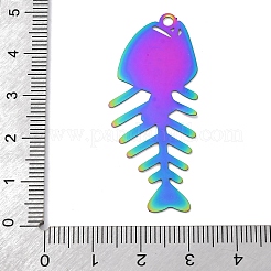 201 ステンレススチールエッチングメタル装飾ペンダント  虹色  魚の骨  46.5x19.5x0.3mm  穴：2mm&nbsp;STAS-P382-02C-MC
