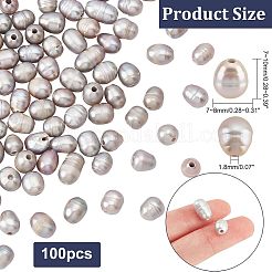 大穴パールビーズ  天然養殖淡水真珠ルースビーズ  染め  オーバル  グレー  7~10x7~8mm  穴：1.8mm  100個/箱&nbsp;PEAR-NB0001-50