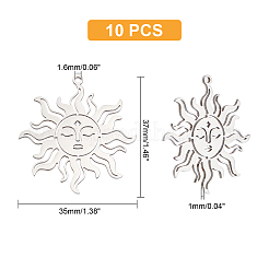 201ステンレススチールペンダント10個  レーザー切断  太陽  ステンレス鋼色  37x35x1mm  穴：1.6mm&nbsp;STAS-DC0011-07