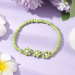 ガラスシードストレッチブレスレット  女性のためのジュリー  花  ライム  内径：2-1/8インチ（5.5cm）&nbsp;BJEW-JB110103-05