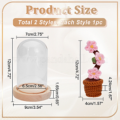 1 Set Glass Cloche Bell Jar Terrarium with 1Pc Handmade Knitting Crochet Artificial Plum Bossom Potted&nbsp;DJEW-WR0001-01C