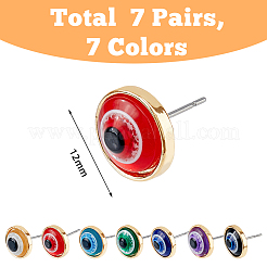 7 Pairs 7 Colors Resin Evil Eye Stud Earrings for Women&nbsp;EJEW-FI0001-71