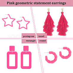 8 Pairs 8 Style Acrylic Hollow Out Rectangle & Tassel Dangle Stud Earrings&nbsp;EJEW-AN0001-93