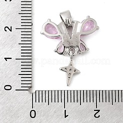 真鍮製マイクロパヴェキュービックジルコニアペンダント  蝶  プラチナ  23x19x3.5mm  穴：5x3.4mm&nbsp;KK-C141-03P