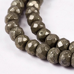 天然石パイライトビーズ連売り  ロンデル  多面カット  6x4mm  穴：1mm  約94個/連  15インチ&nbsp;G-L051-6x4mm-01