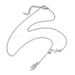 Brass Pave Clear Cubic Zirconia Leaf Pendant Brass Cable Chain Necklaces for Women&nbsp;NJEW-JN06350