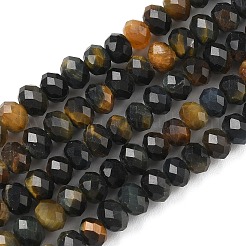 天然石タイガーアイビーズ連売り  多面カット  ロンデル  染め＆加熱  ブルー  5.5~6.5x4.5mm  穴：1mm  約91~94個/連  15.35''（39cm）〜15.43''（39.2cm）&nbsp;G-D344-A20-02