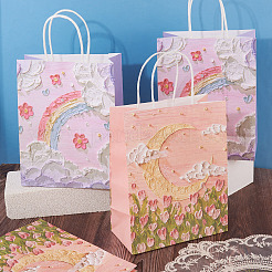 2色の花柄プリント紙ギフトバッグ6個  ハンドル付き  長方形  ミックスカラー  21x11x27cm  3個/カラー&nbsp;ABAG-TAD0001-02