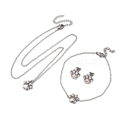 犬の足跡プリント 304 ステンレススチールペンダントネックレス & ブレスレット & スタッドピアスセット 女性用  ステンレス鋼色  17.72インチ（450mm）&nbsp;SJEW-C004-20P