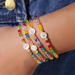Handmade Bohemian Colorful Crystal Beaded Alphabet Charm Bracelet for Women&nbsp;UI5654-27