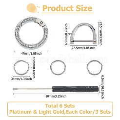 6 Sets 2 Colors Alloy Crystal Rhinestone Spring Gate Rings&nbsp;KEYC-HS0001-05