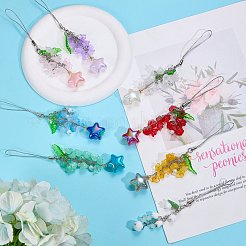 真鍮、アクリル、ガラスの携帯ストラップ  花  スター  コーンフラワーブルー  163mm&nbsp;HJEW-SW00167-03