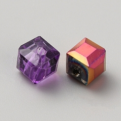 模造人工クリスタルガラスビーズ  多面カットキューブ  混合スタイル  パープル  6x6x6mm  穴：1.2mm  約100個/袋&nbsp;FIND-SZC0015-01C-08