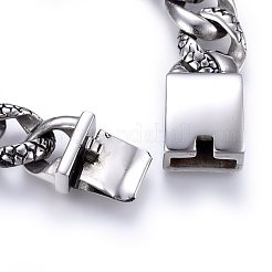 304ステンレススチールブレスレット  バヨネット留め金付き  アンティークシルバー  9インチ（23cm）  18x6mm&nbsp;BJEW-L631-17A
