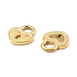 304ステンレススチールチャーム  ハート南京錠チャーム  18KGP本金メッキ  13.5x11x1.8mm  穴：3.5x4mm&nbsp;STAS-A089-33G