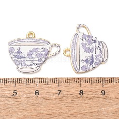 プリント合金ペンダント  ティーカップチャーム  ラックめっき  カドミウムフリー＆鉛フリー  ゴールドカラー  ラベンダー  21x25x2mm  穴：1.8mm&nbsp;AL-CBA7256-25G-02