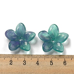 ツートンカラーの不透明アクリルビーズキャップ  5  - 花びらの花  ダークシアン  23x7.5mm  穴：2mm&nbsp;OACR-G034-05E