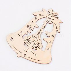未染色の木製ペンダント  クリスマス鐘  アンティークホワイト  100x84x2.5mm  穴：1.5mm&nbsp;WOOD-K005-22