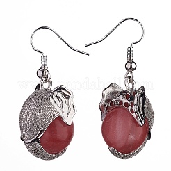 Gemstone Elephant Head Dangle Earrings&nbsp;EJEW-A092-07P