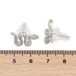 真鍮マイクロペーブクリアキュービックジルコニアスタッドピアス  925つのスターリングシルバーピン付き  ヘビ  プラチナ  10x17mm&nbsp;EJEW-P301-17P