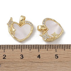 Brass & Shell & Clear Cubic Zirconia Charms&nbsp;KK-G497-16G