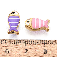 304ステンレススチールエナメルビーズ  魚  イオンプレーティング（ip）  18KGP本金メッキ  ミックスカラー  13.5x7x5~5.5mm  穴：1.2~1.3mm&nbsp;STAS-N124-38G