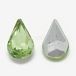 ポイントガラスラインストーンカボション  バックメッキ  多面カット  ティアドロップ  ペリドット  10x6x3mm&nbsp;RGLA-T082-6x10mm-19