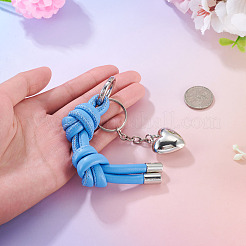 CCBプラスチックハートチャームキーホルダー付きイミテーションレザーコード  鉄のスプリットキーリング付き  プラチナ  ドジャーブルー  120mm&nbsp;KEYC-TAC00075