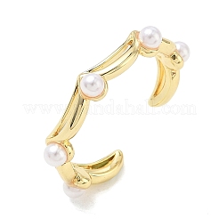 Brass with ABS Plastic Pearl Cuff Open Rings&nbsp;RJEW-Z145-07G