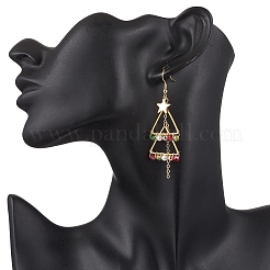 Brass Shell Pearl Bead Dangle Earrings&nbsp;EJEW-TA00670