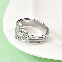 304 Stainless Steel Micro Pave Cubic Zirconia Finger Rings for Women&nbsp;RJEW-K316-06P