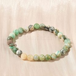 Natural Green Line Jasper Round Beaded Stretch Bracelets for Women&nbsp;BJEW-F535-02A