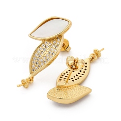 Brass Micro Pave Cubic Zirconia Shell Stud Earrings Findings&nbsp;KK-D363-09G