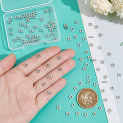 304ステンレススチールビーズ100個  正方形  ステンレス鋼色  4x4x1mm  穴：2mm&nbsp;STAS-UN0053-03