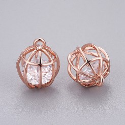 真鍮製チャーム  内部浮動ガラスビーズで  中空  ラウンド  ミックスカラー  12x10mm  穴：1.2mm&nbsp;KK-L189-01