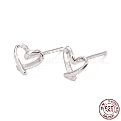 Anti-Tarnish Open Heart Rhodium Plated 925 Sterling Silver Stud Earrings&nbsp;EJEW-I259-07P